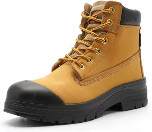 Steel Toe Boots for Men Waterproof, 6" Oiled Full Grain Leather Slip on Work Boots, Non-Slip, Puncture-Proof, Breathable, Comfortable Outdoor Lightweight Mens Work Boots