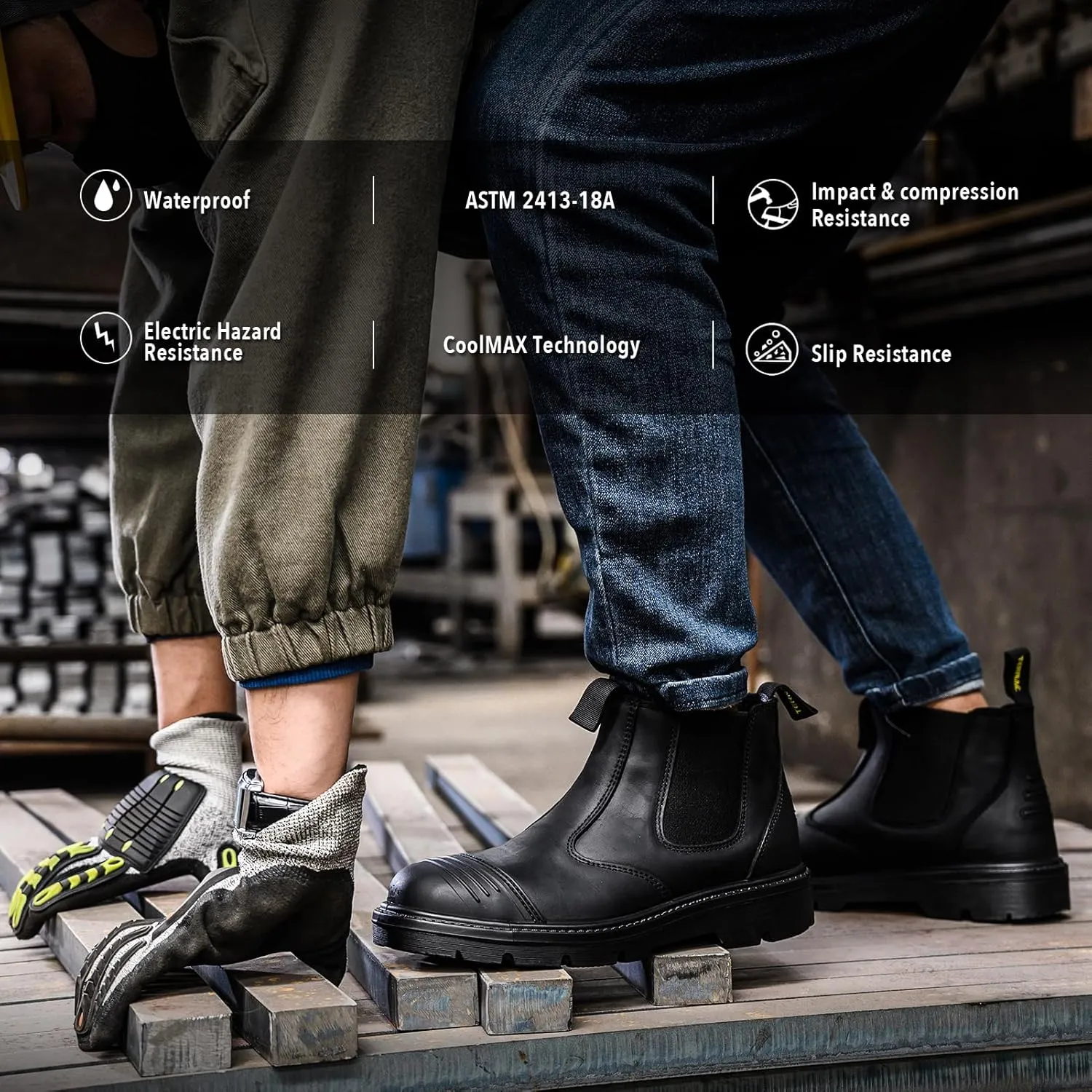 Steel Toe Boots for Men Waterproof, 6" Oiled Full Grain Leather Slip on Work Boots, Non-Slip, Puncture-Proof, Breathable, Comfortable Outdoor Lightweight Mens Work Boots