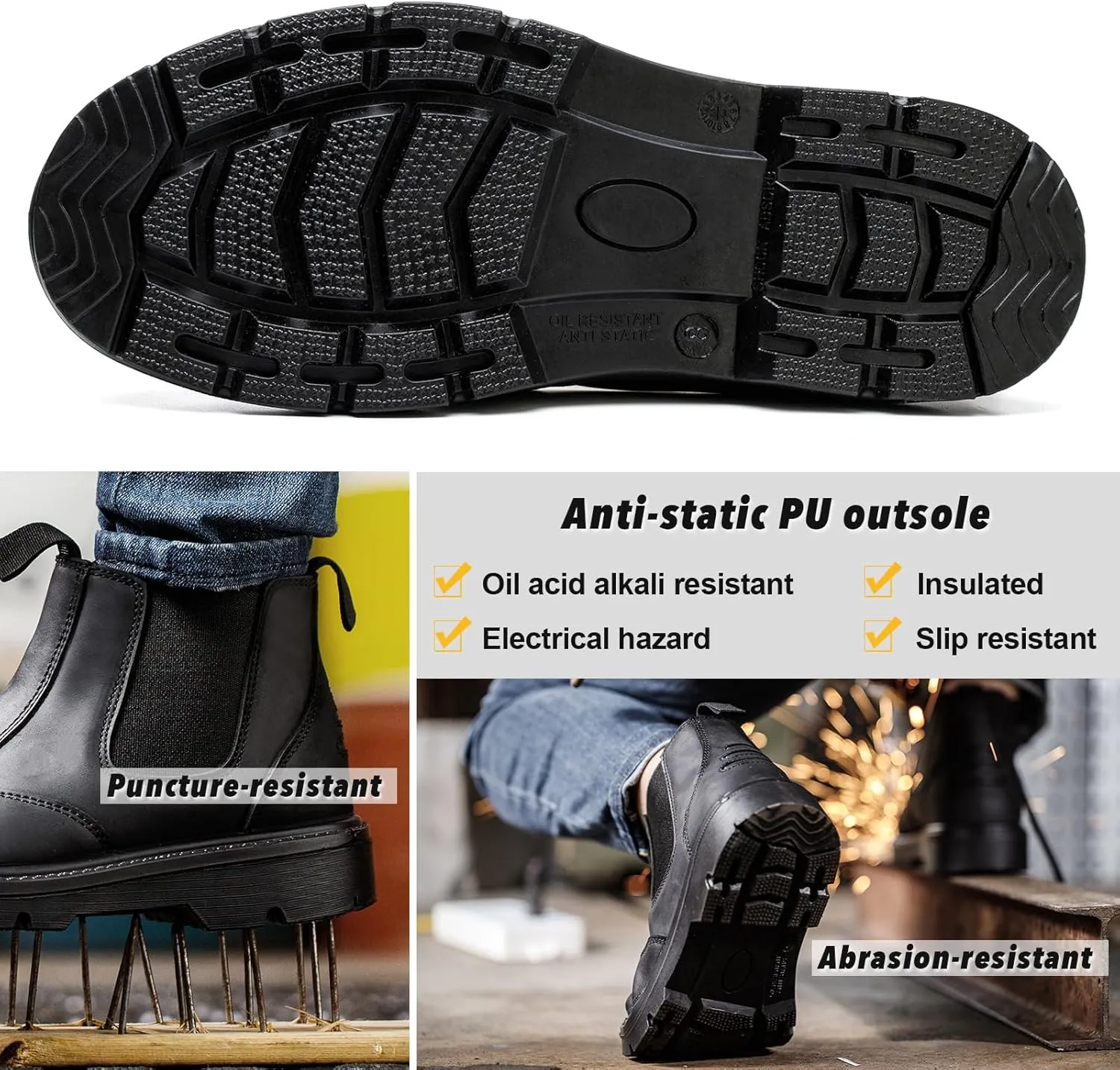 Steel Toe Boots for Men Waterproof, 6" Oiled Full Grain Leather Slip on Work Boots, Non-Slip, Puncture-Proof, Breathable, Comfortable Outdoor Lightweight Mens Work Boots