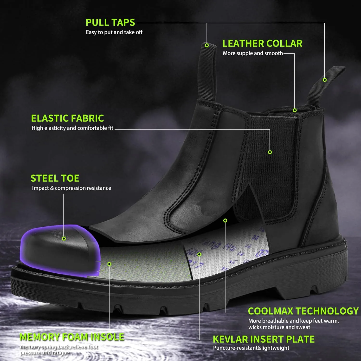 Steel Toe Boots for Men Waterproof, 6" Oiled Full Grain Leather Slip on Work Boots, Non-Slip, Puncture-Proof, Breathable, Comfortable Outdoor Lightweight Mens Work Boots