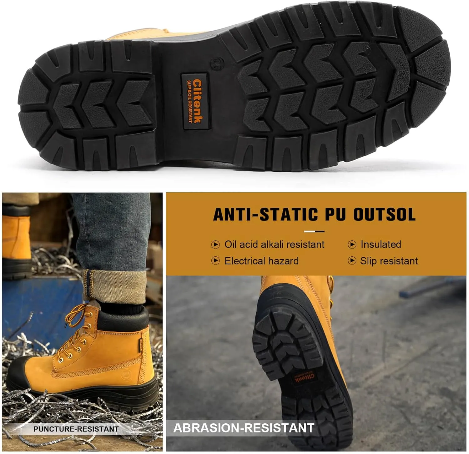 Steel Toe Boots for Men Waterproof, 6" Oiled Full Grain Leather Slip on Work Boots, Non-Slip, Puncture-Proof, Breathable, Comfortable Outdoor Lightweight Mens Work Boots