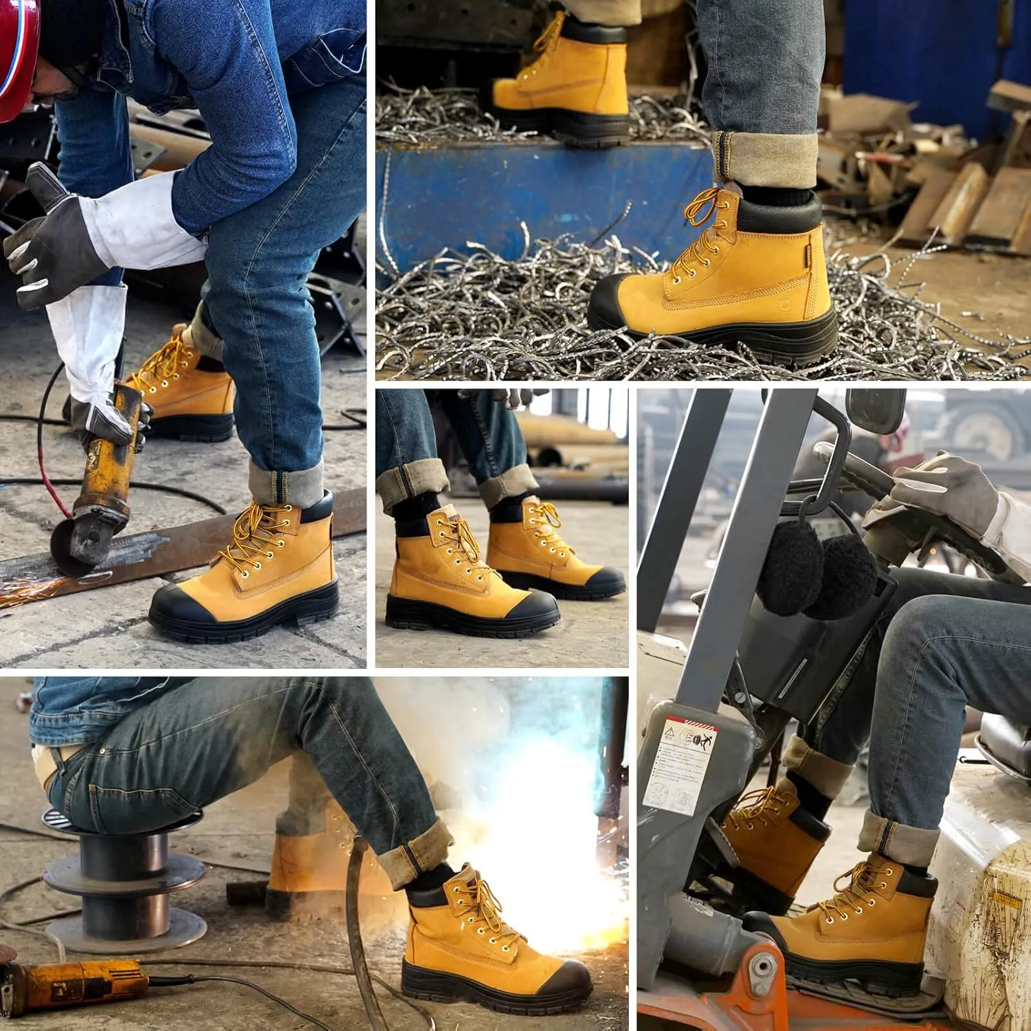 Steel Toe Boots for Men Waterproof, 6" Oiled Full Grain Leather Slip on Work Boots, Non-Slip, Puncture-Proof, Breathable, Comfortable Outdoor Lightweight Mens Work Boots
