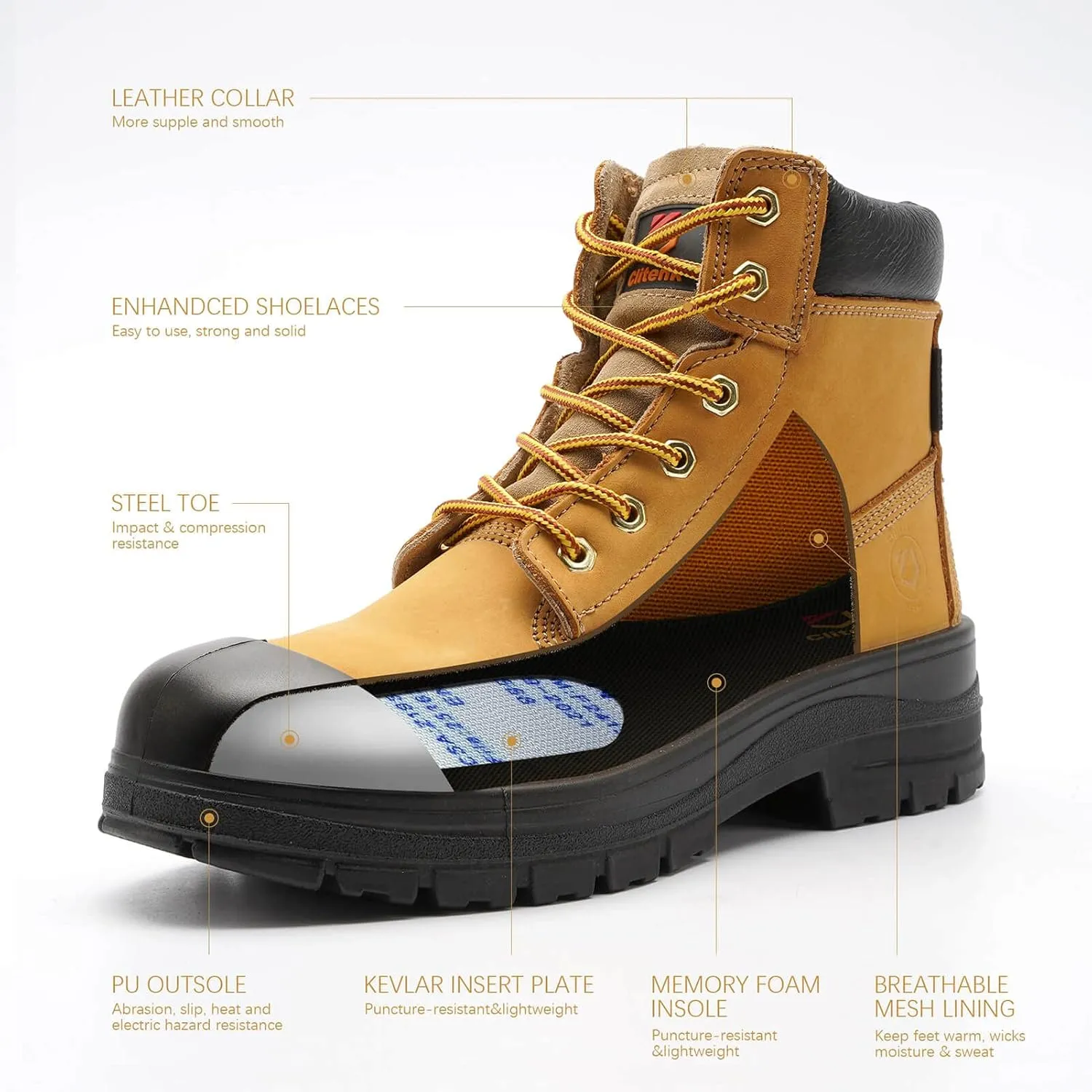 Steel Toe Boots for Men Waterproof, 6" Oiled Full Grain Leather Slip on Work Boots, Non-Slip, Puncture-Proof, Breathable, Comfortable Outdoor Lightweight Mens Work Boots