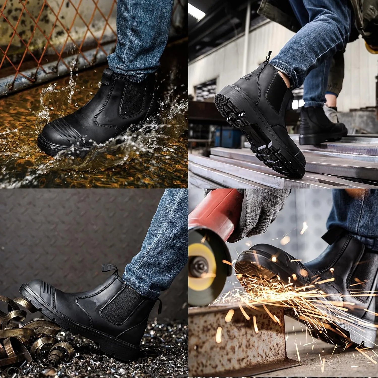 Steel Toe Boots for Men Waterproof, 6" Oiled Full Grain Leather Slip on Work Boots, Non-Slip, Puncture-Proof, Breathable, Comfortable Outdoor Lightweight Mens Work Boots