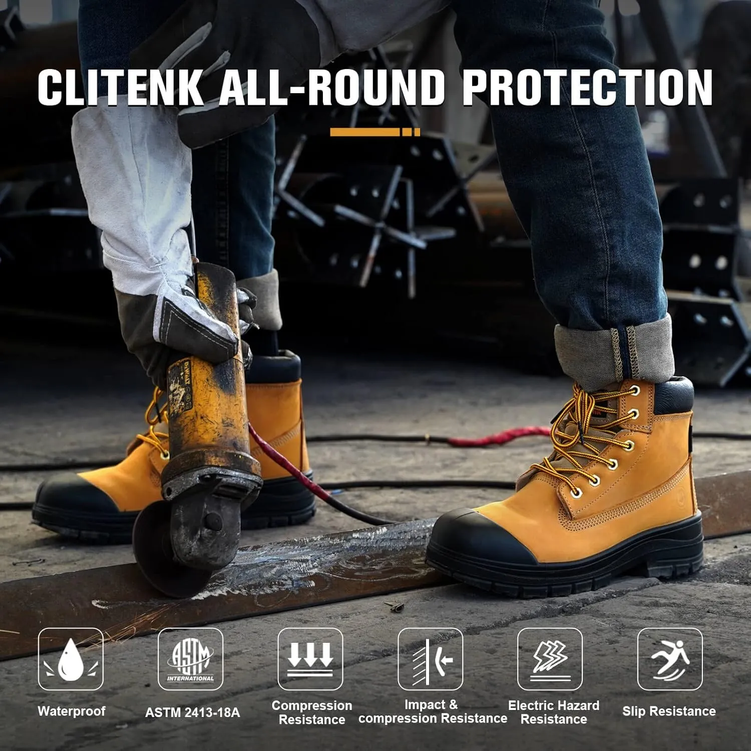 Steel Toe Boots for Men Waterproof, 6" Oiled Full Grain Leather Slip on Work Boots, Non-Slip, Puncture-Proof, Breathable, Comfortable Outdoor Lightweight Mens Work Boots