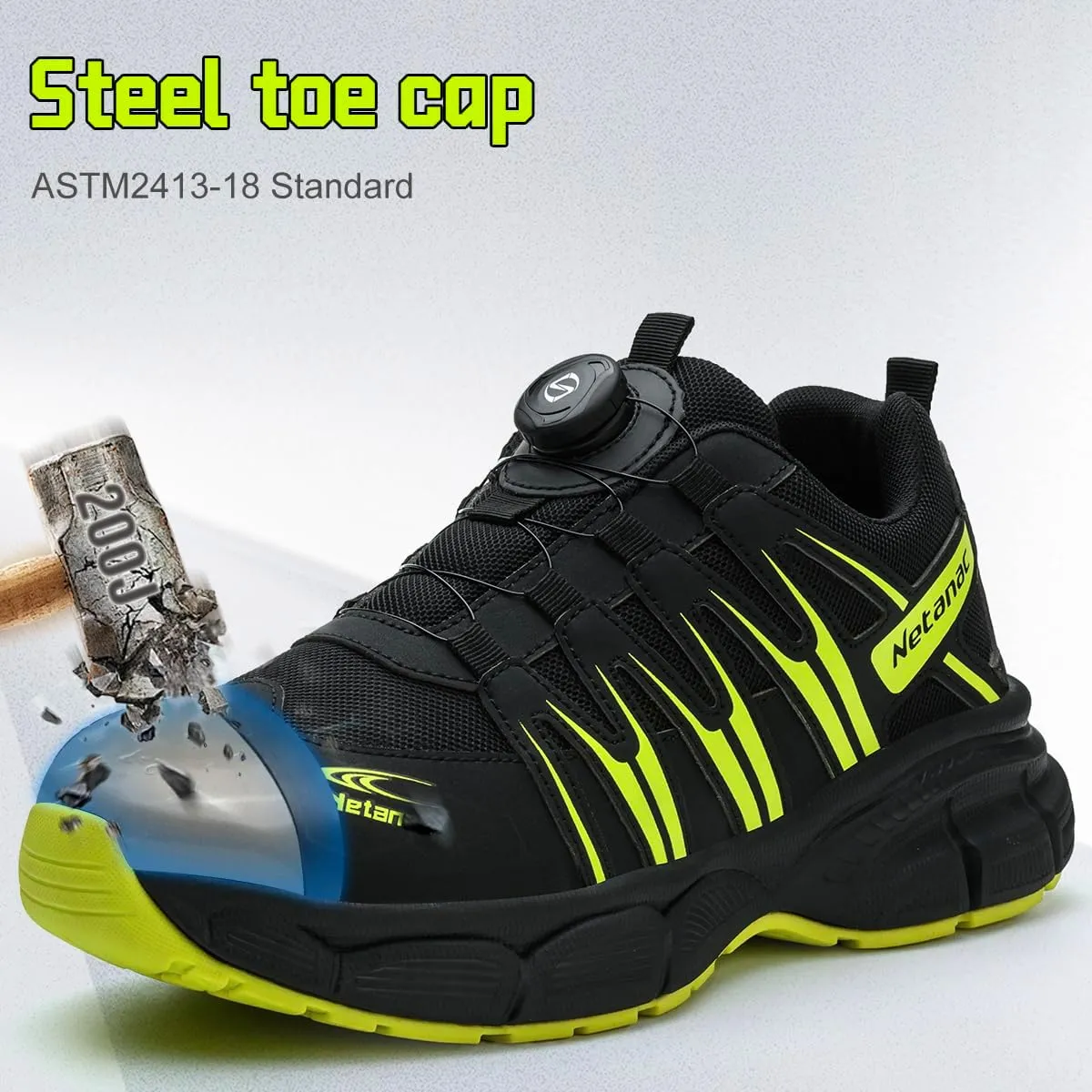 Steel Toe Shoes for Men Women, Comfortable Breathable Safety Sneakers, Lightweight Wide Work Shoes with Durable Soft Sole