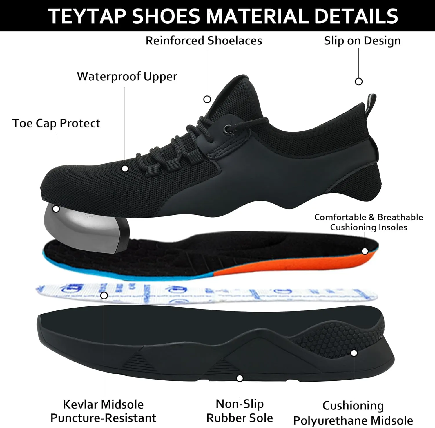 Steel Toe Work Shoes for Men Women丨Non Slip Waterproof Safety Sneakers