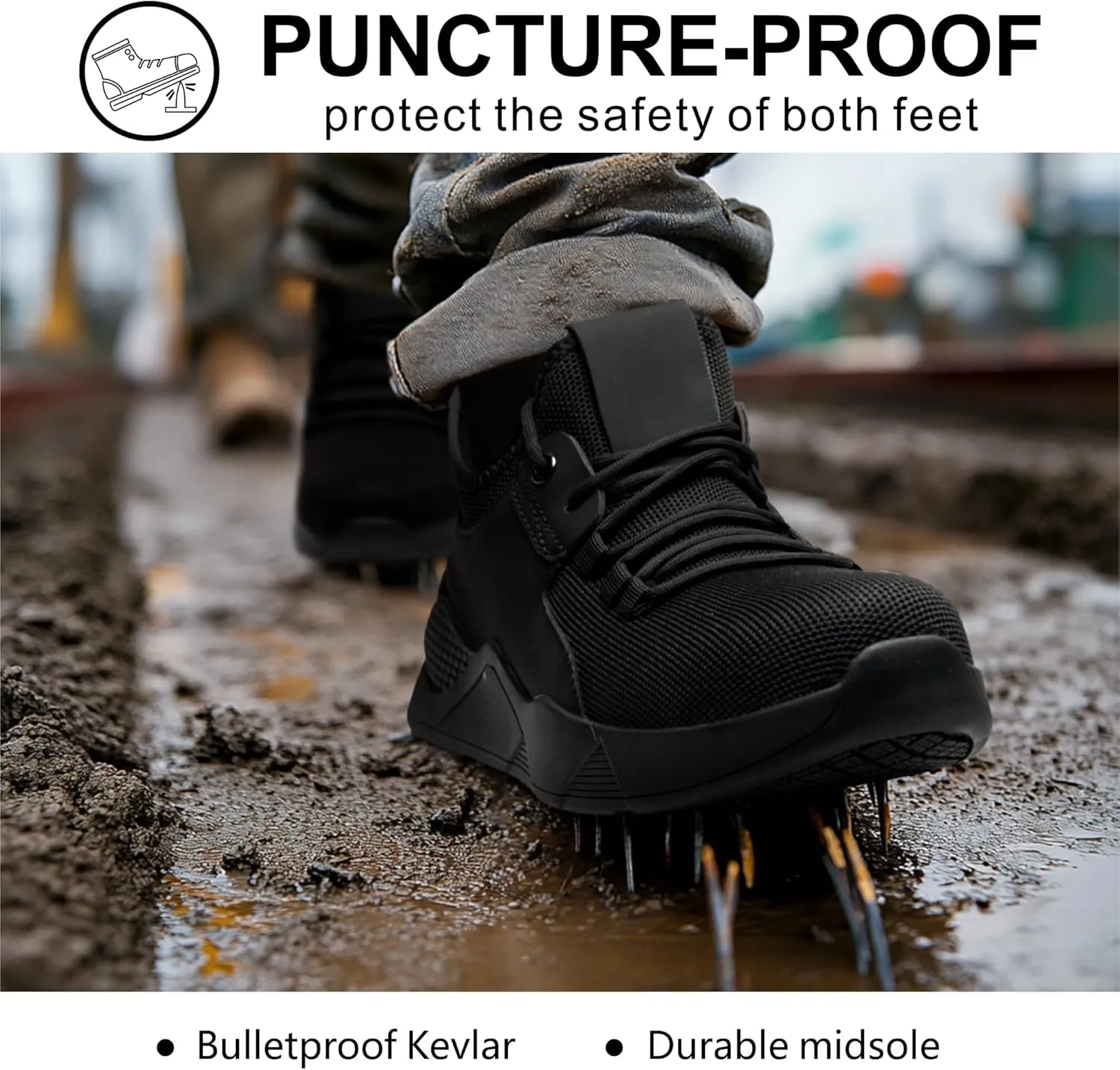 Steel Toe Work Shoes for Men Women丨Non Slip Waterproof Safety Sneakers