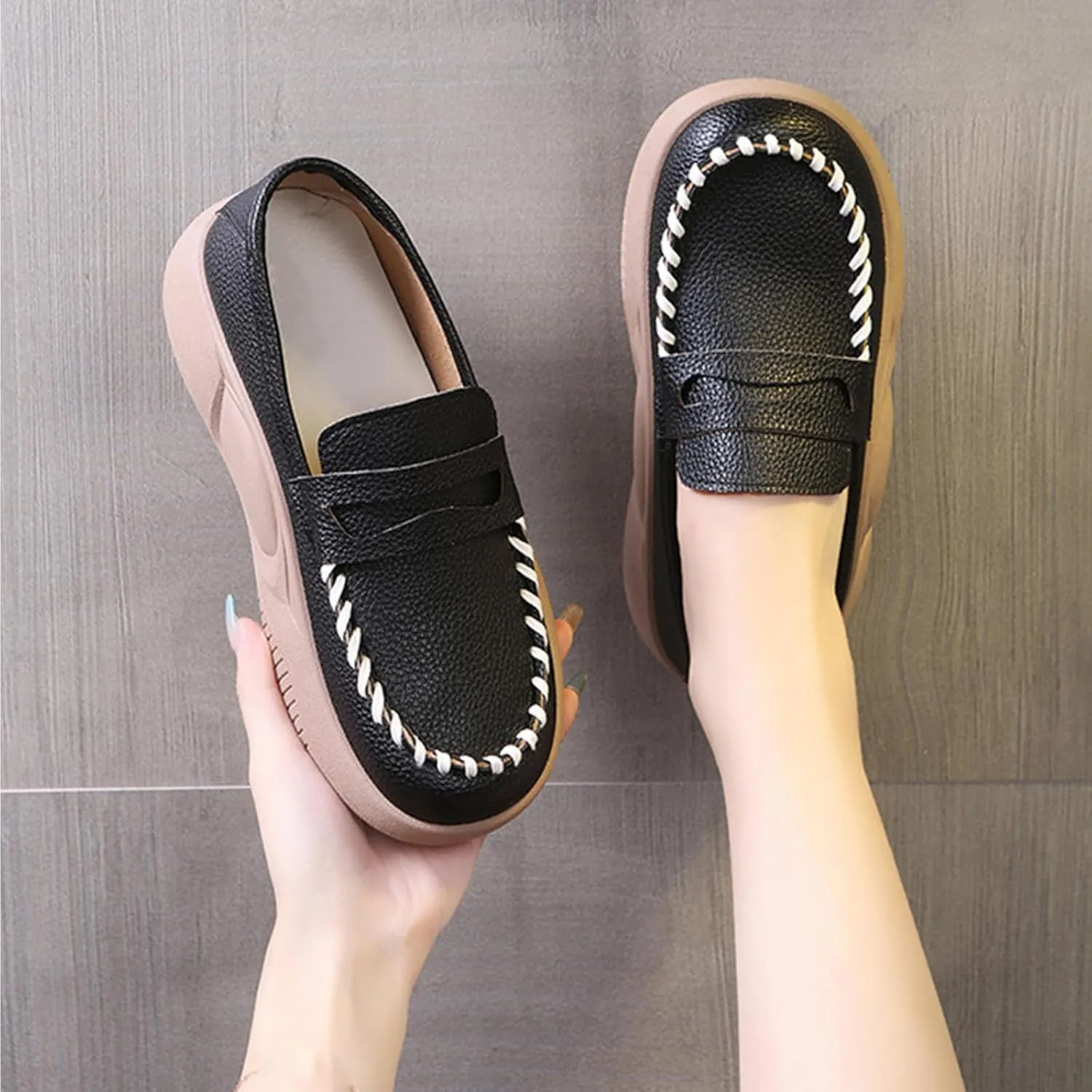 StoneLiquid Biscalo Loafers, Soft-Soled Pure Cowhide Corrective Loafers for Women Corrective Loafers