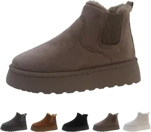 Suede Platform Snow Boots for Women, AirCloudies Warm Fur Lined Winter Slip-On Thick-Soled Ankle Booties