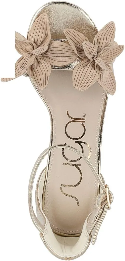 Sugar Women's Open-Toe Block Heel Sandals with Ankle Strap – Floral Detail – Dress Shoes for Party, Wedding, or Evening Wear