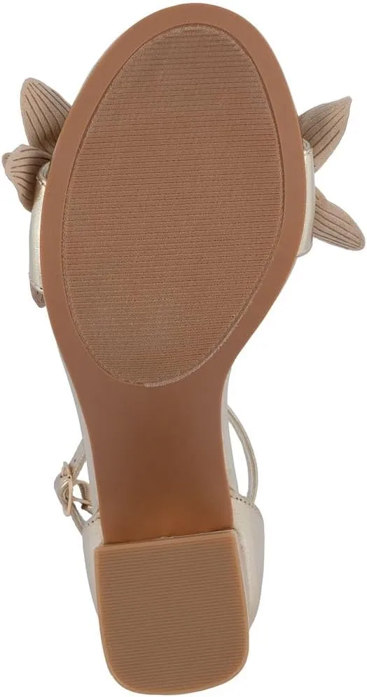 Sugar Women's Open-Toe Block Heel Sandals with Ankle Strap – Floral Detail – Dress Shoes for Party, Wedding, or Evening Wear