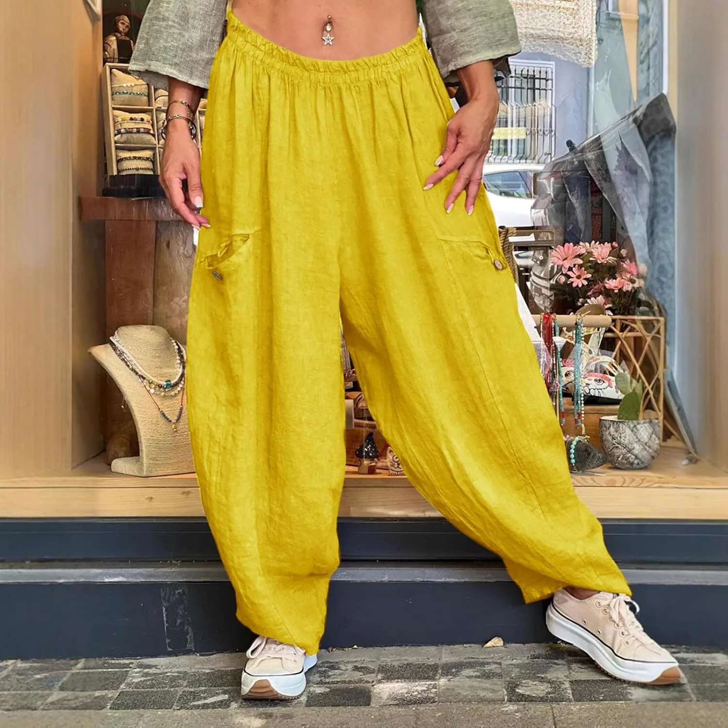 Summer Linen Pants for Women Color Pocket Baggy Casual Pants Pant