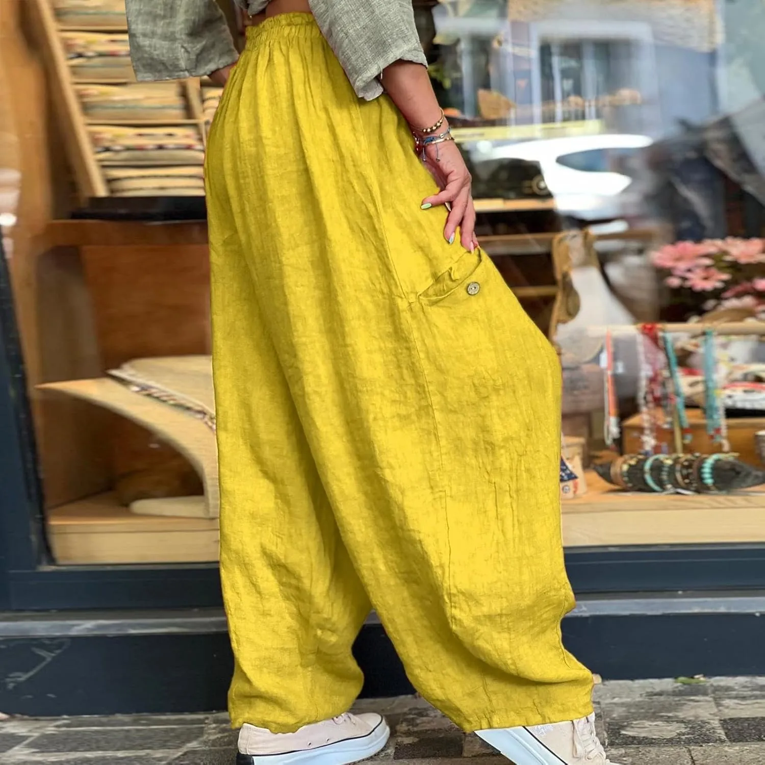 Summer Linen Pants for Women Color Pocket Baggy Casual Pants Pant