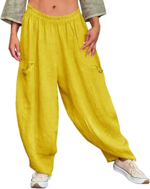 Summer Linen Pants for Women Color Pocket Baggy Casual Pants Pant