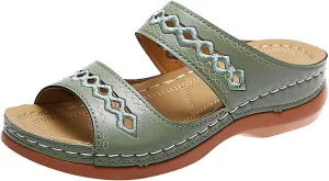Summer Sandals for Women 2025 Arch Support Orthopedic Sandals Embroidered Vintage Slip On Flip Flops Anti-Slip Breathable Walking Slippers Flat Comfortable Wedge Sandal