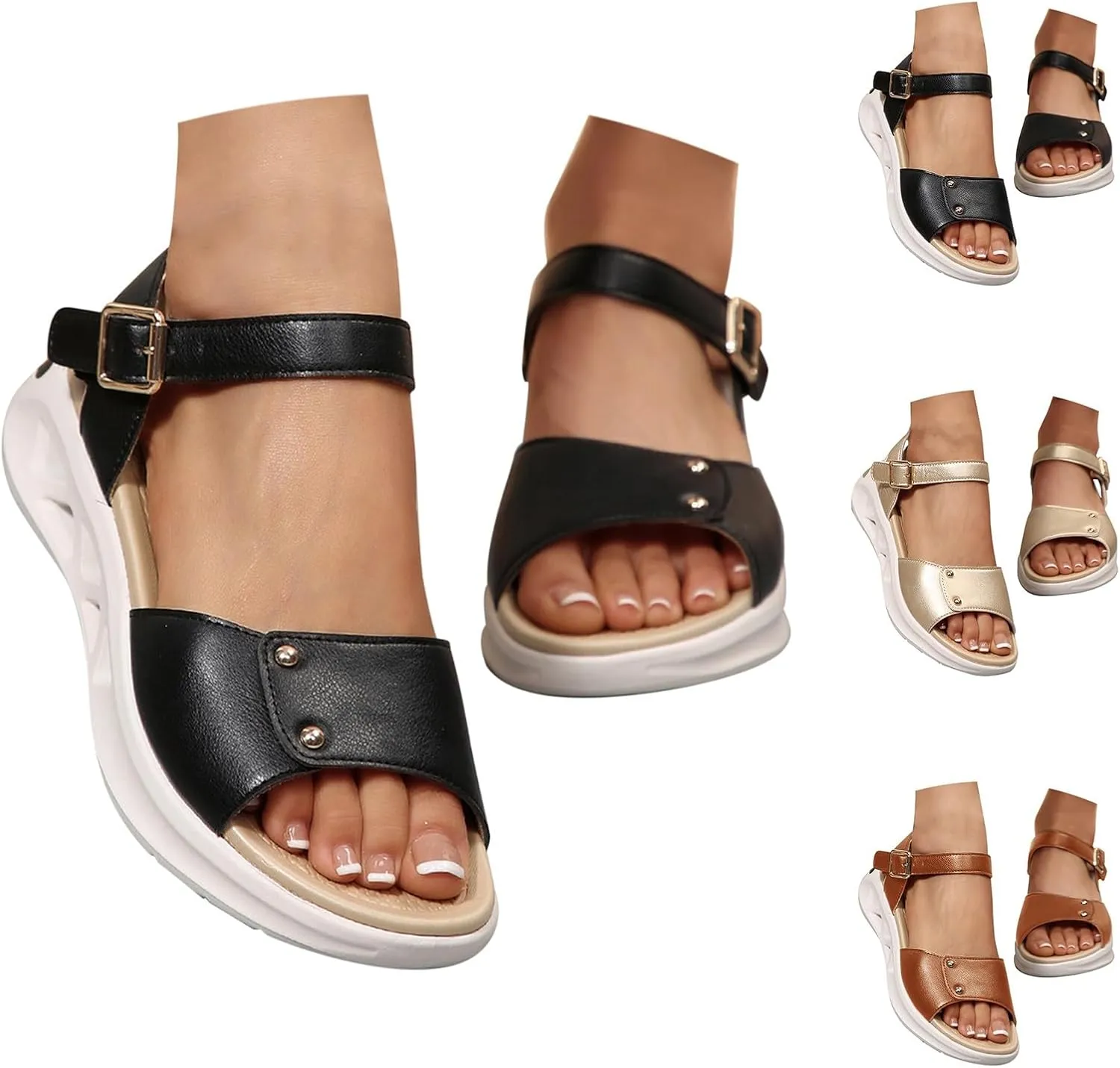 Summer Sandals for Women Fashion Comfortable Beach Breathable Hollow Mesh Slide Slip On Ring Toe Orthopedic Sandals