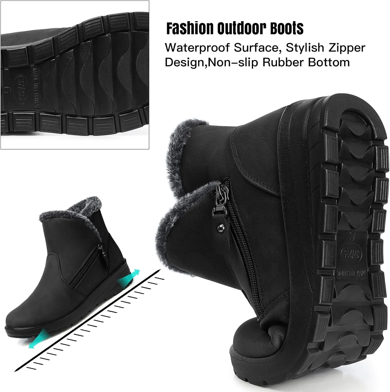 SWQZVT Winter Ankle Boots for Women: Waterproof Snow Boots for Women Black Warm Insulated Comfortable Dressy Booties