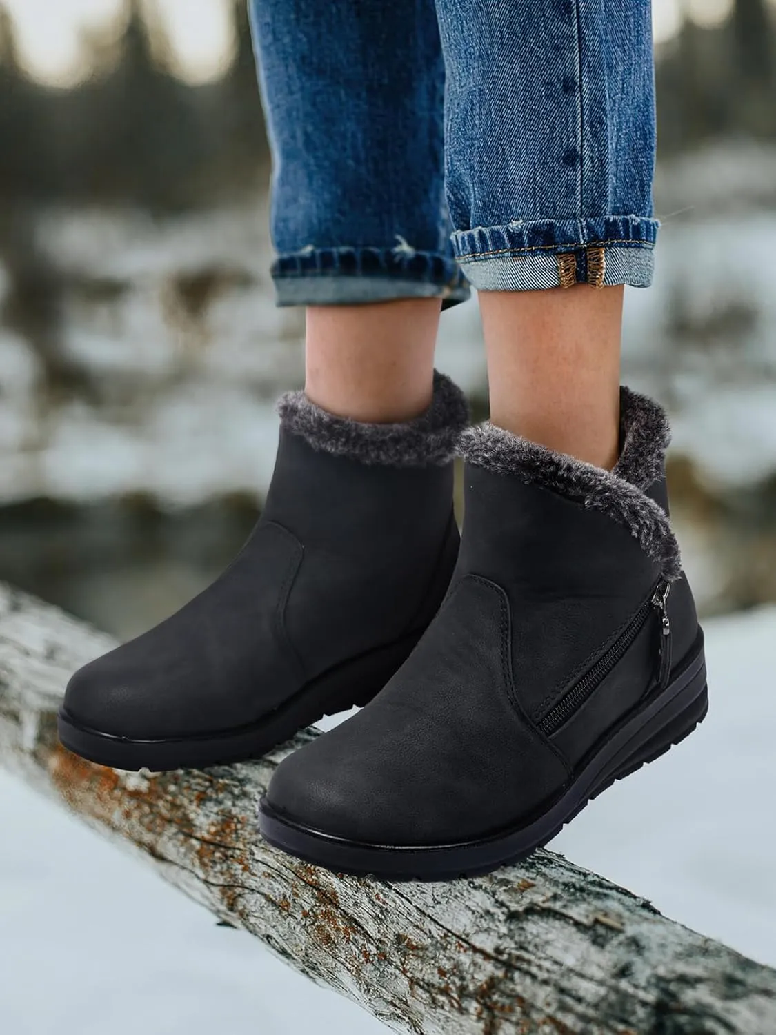 SWQZVT Winter Ankle Boots for Women: Waterproof Snow Boots for Women Black Warm Insulated Comfortable Dressy Booties