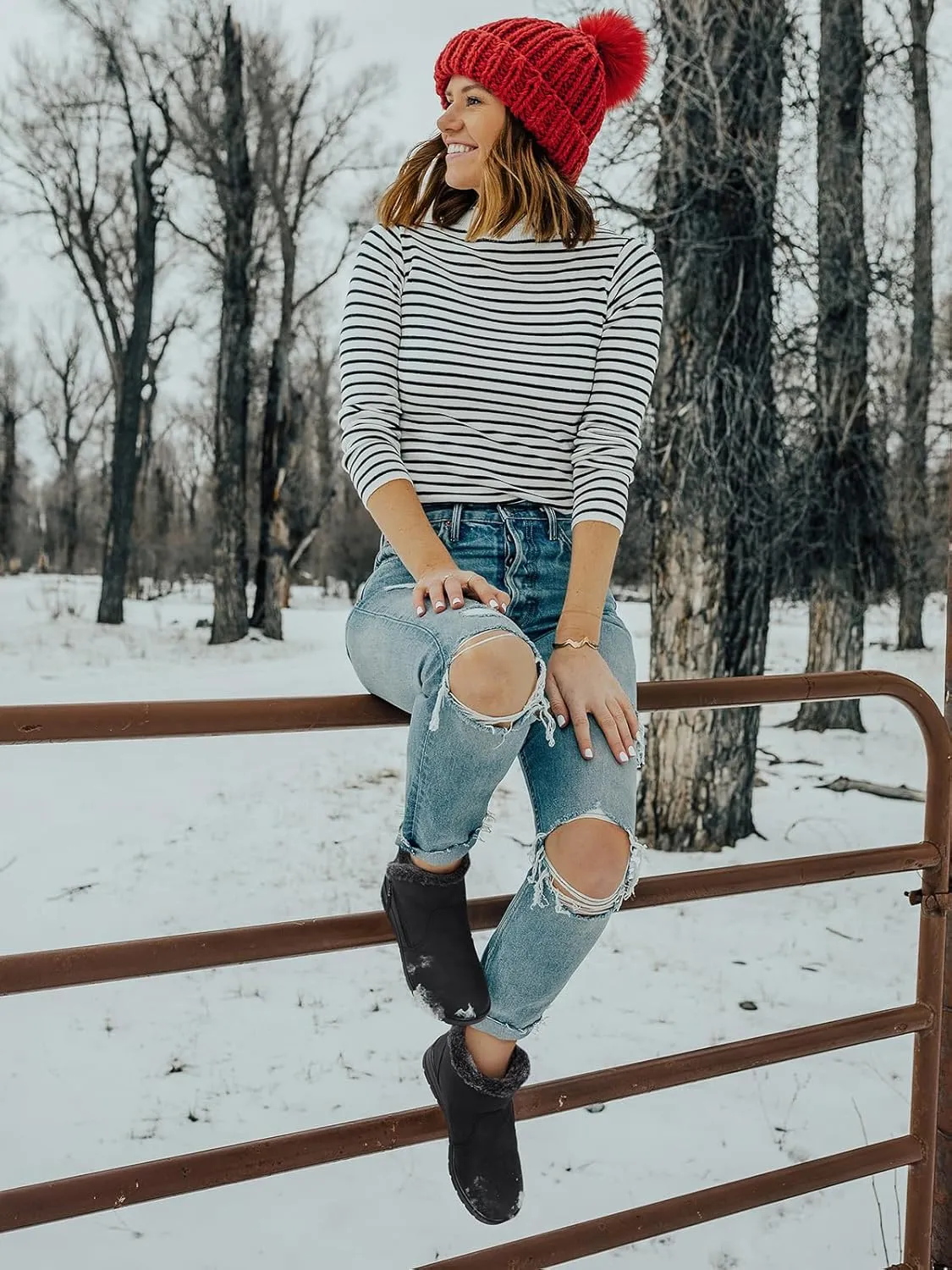 SWQZVT Winter Ankle Boots for Women: Waterproof Snow Boots for Women Black Warm Insulated Comfortable Dressy Booties