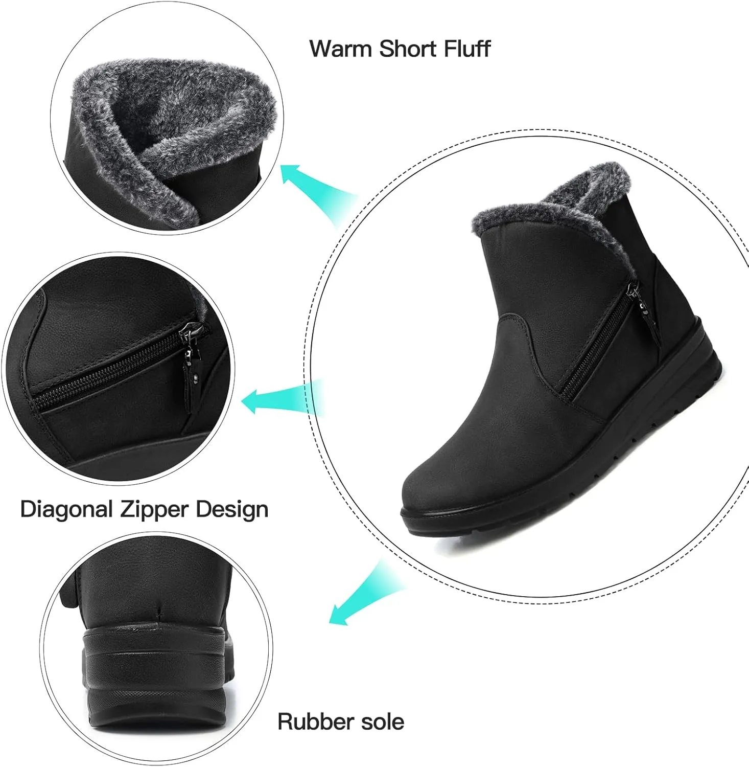 SWQZVT Winter Ankle Boots for Women: Waterproof Snow Boots for Women Black Warm Insulated Comfortable Dressy Booties