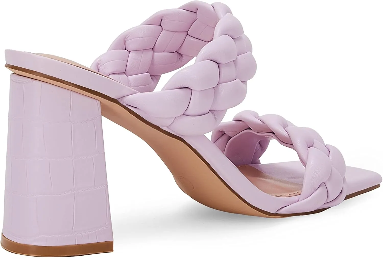Syktkmx Women's Braided Heeled Sandals Backless Square Open Toe Block Slide Sandals