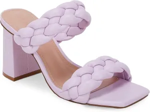 Syktkmx Women's Braided Heeled Sandals Backless Square Open Toe Block Slide Sandals