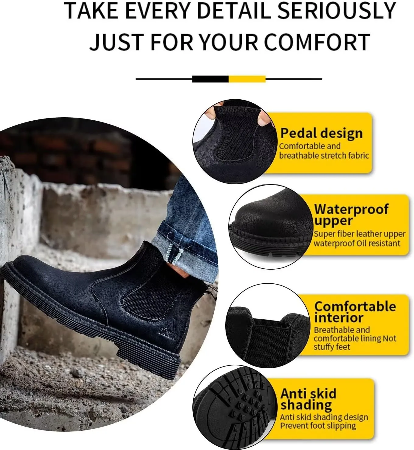 Tanleewa Steel Toe Work Boots for Men Leather Safety Shoes Waterproof Construction Shoes Insulated Hiking Boots Nonslip Work Shoes