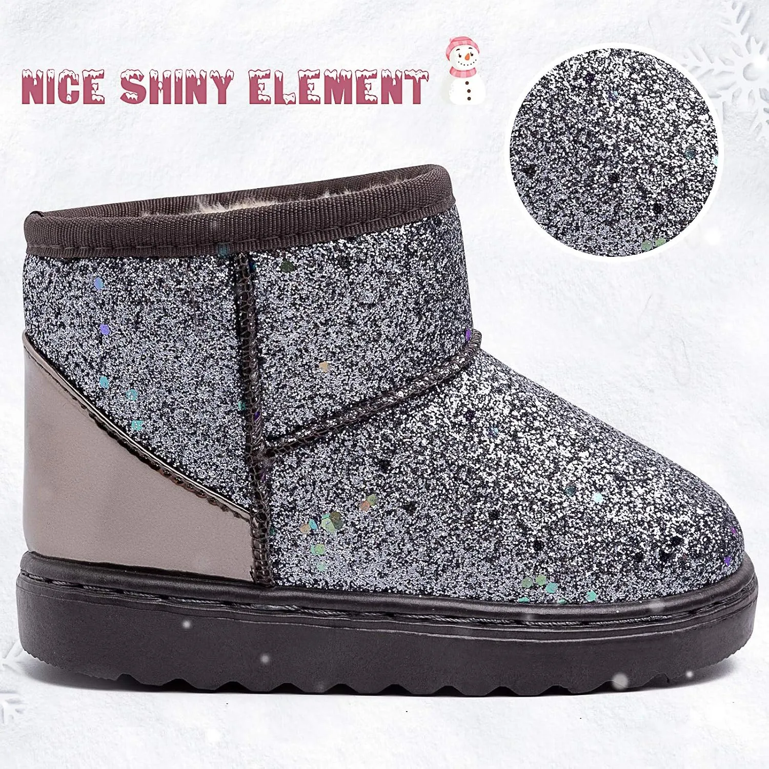 techcity Boys Girls Winter Warm Snow Boots Sequin Fur Lined Waterproof Boot Glitter Princess Outdoor Shoes(Toddler/Little Kid)