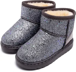 techcity Boys Girls Winter Warm Snow Boots Sequin Fur Lined Waterproof Boot Glitter Princess Outdoor Shoes(Toddler/Little Kid)