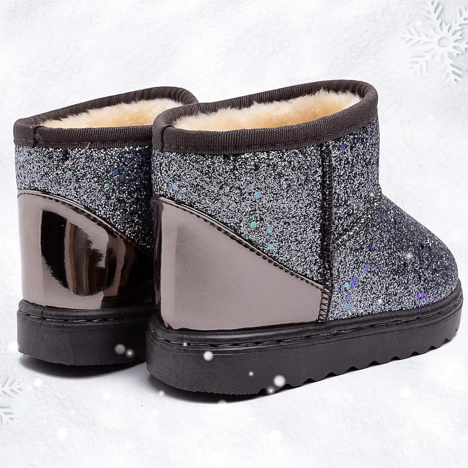 techcity Boys Girls Winter Warm Snow Boots Sequin Fur Lined Waterproof Boot Glitter Princess Outdoor Shoes(Toddler/Little Kid)