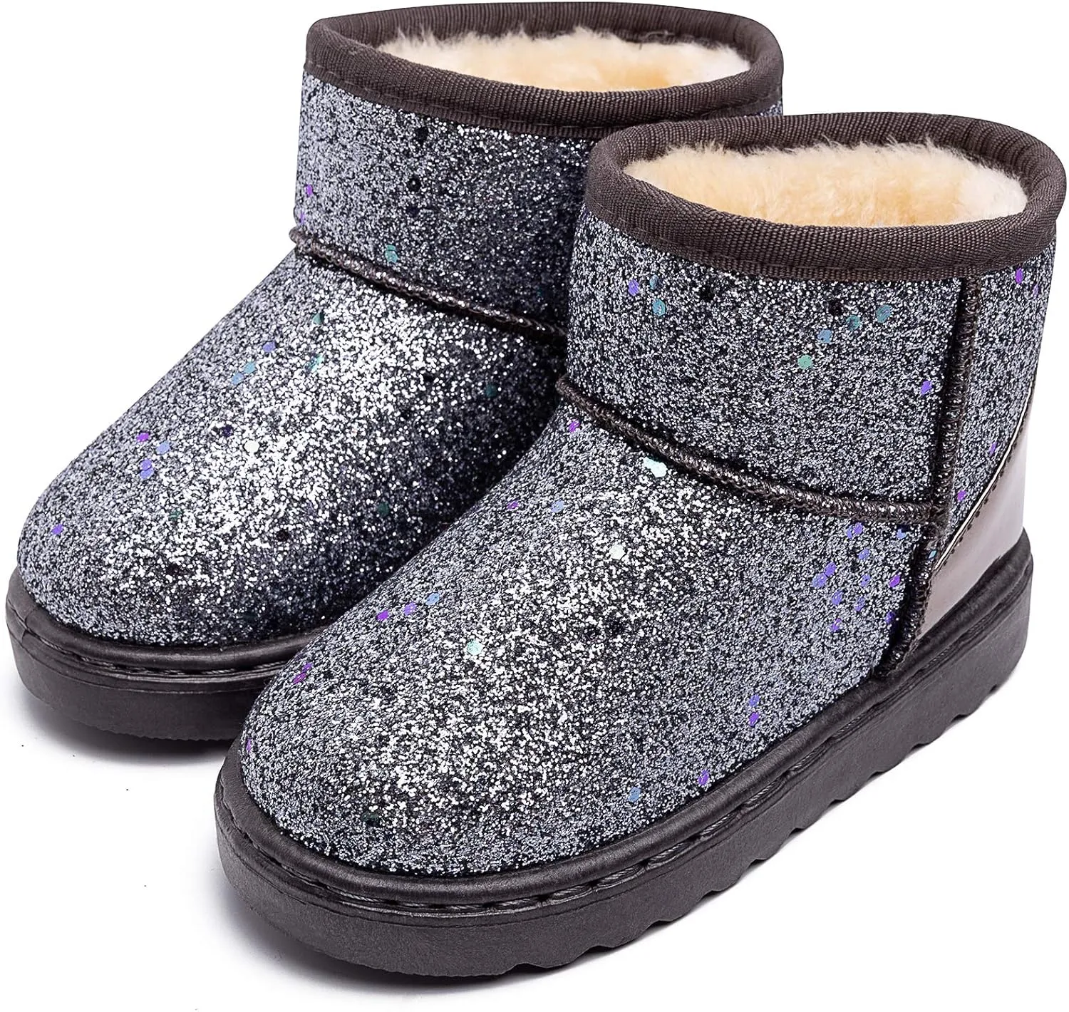 techcity Boys Girls Winter Warm Snow Boots Sequin Fur Lined Waterproof Boot Glitter Princess Outdoor Shoes(Toddler/Little Kid)