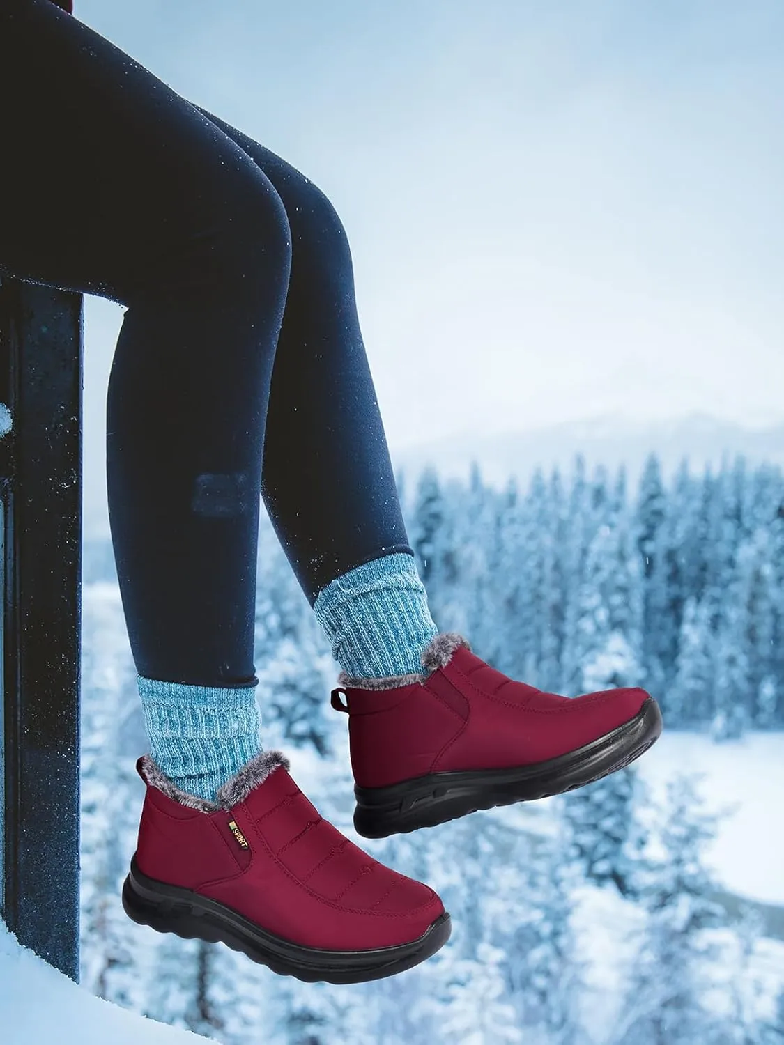TEMOFON Snow Boots for Women Winter: Waterproof Warm Fur Lined Booties Slip On Comfortable Wide Width Outdoor Lightweight Ankle Boot