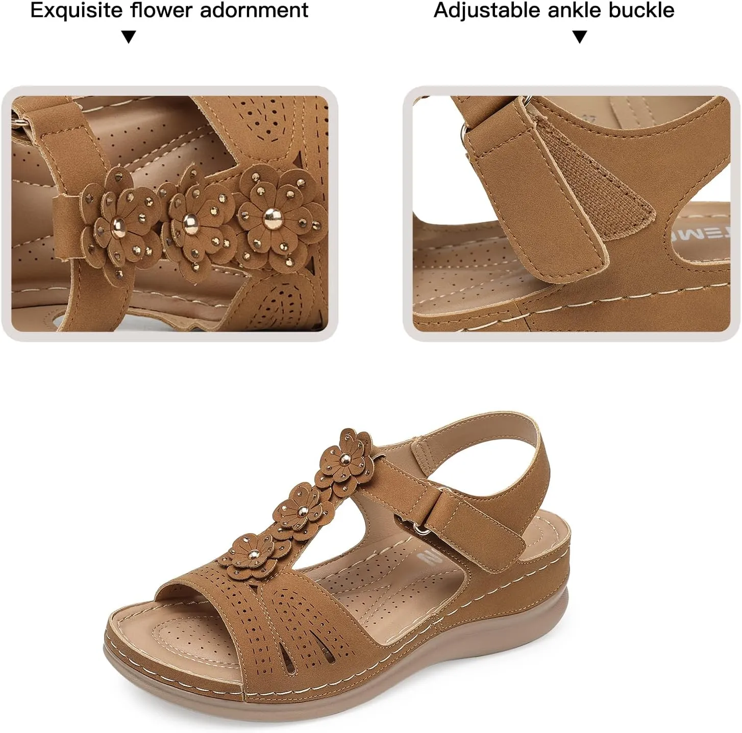 TEMOFON Wedge Sandals for Women Comfortable: Open Toe Sandals with Low Wedges - Dressy Summer Casual Sandals - Flat Comfy Walking Sandals