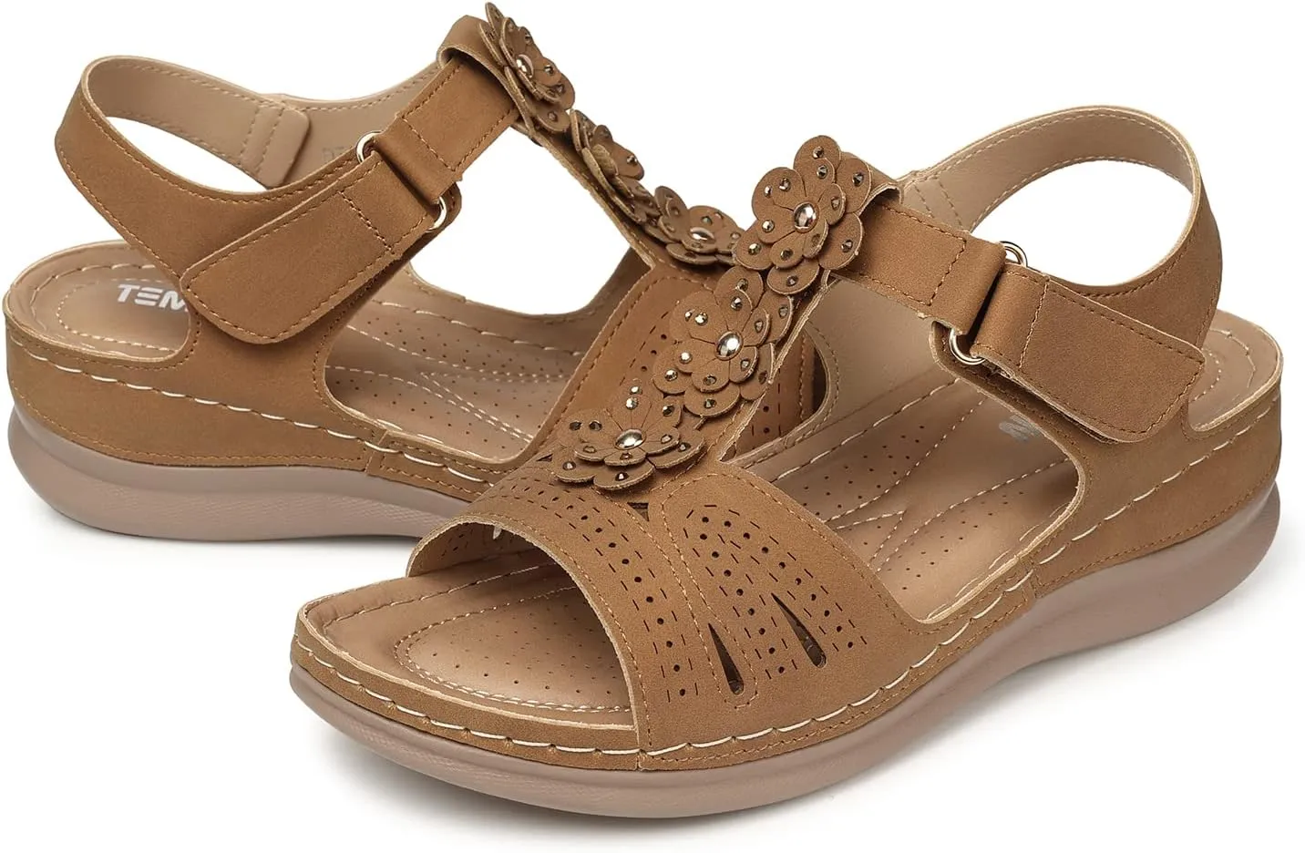 TEMOFON Wedge Sandals for Women Comfortable: Open Toe Sandals with Low Wedges - Dressy Summer Casual Sandals - Flat Comfy Walking Sandals