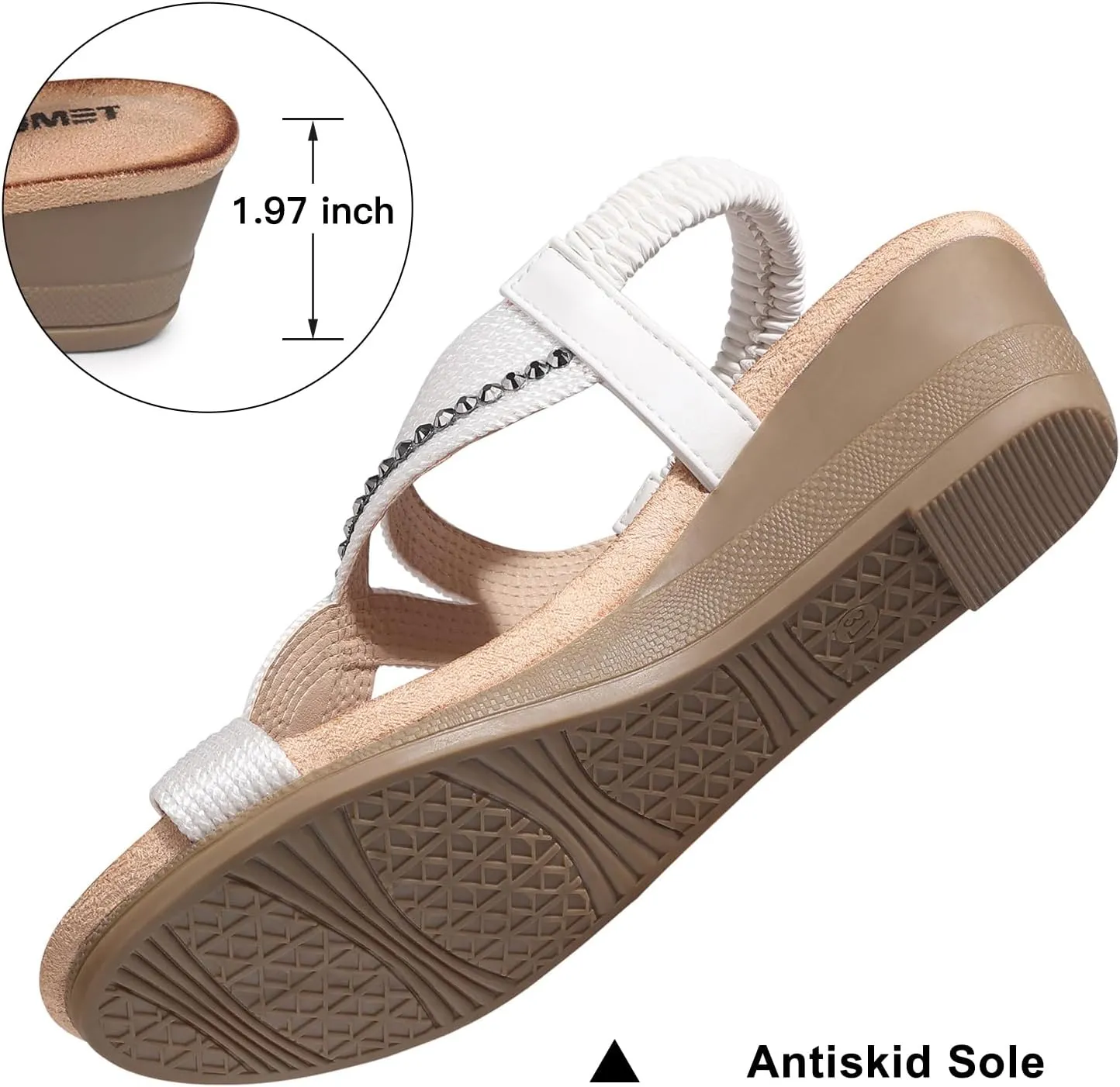TEMOFON Wedge Sandals for Women Dressy: Low Wedge Sandals Women Comfortable Dressy Walking - Summer Casual Elastic Strappy Open Toe Rhinestone Shoes