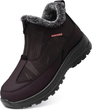 TEMOFON Winter Boots for Women Waterproof: Slip on Snow Boots Dressy - Comfortable Warm Fur Lined Walking Ankle Booties Brwon Size 7