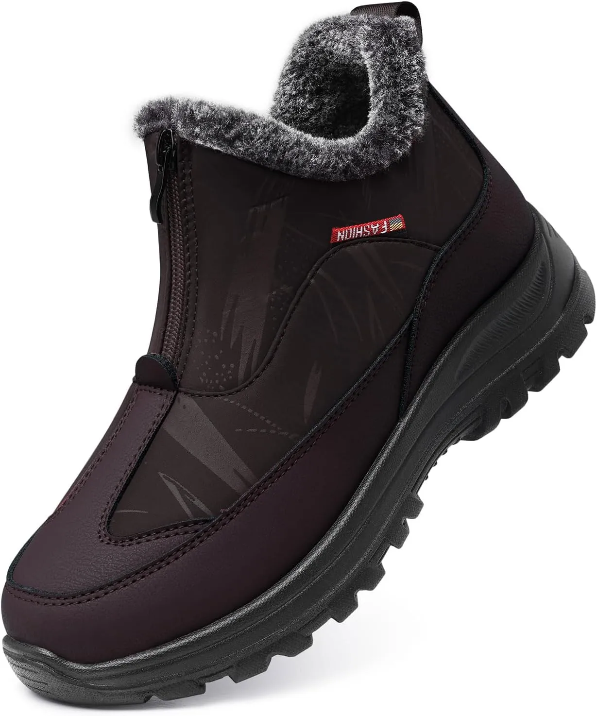 TEMOFON Winter Boots for Women Waterproof: Slip on Snow Boots Dressy - Comfortable Warm Fur Lined Walking Ankle Booties Brwon Size 7
