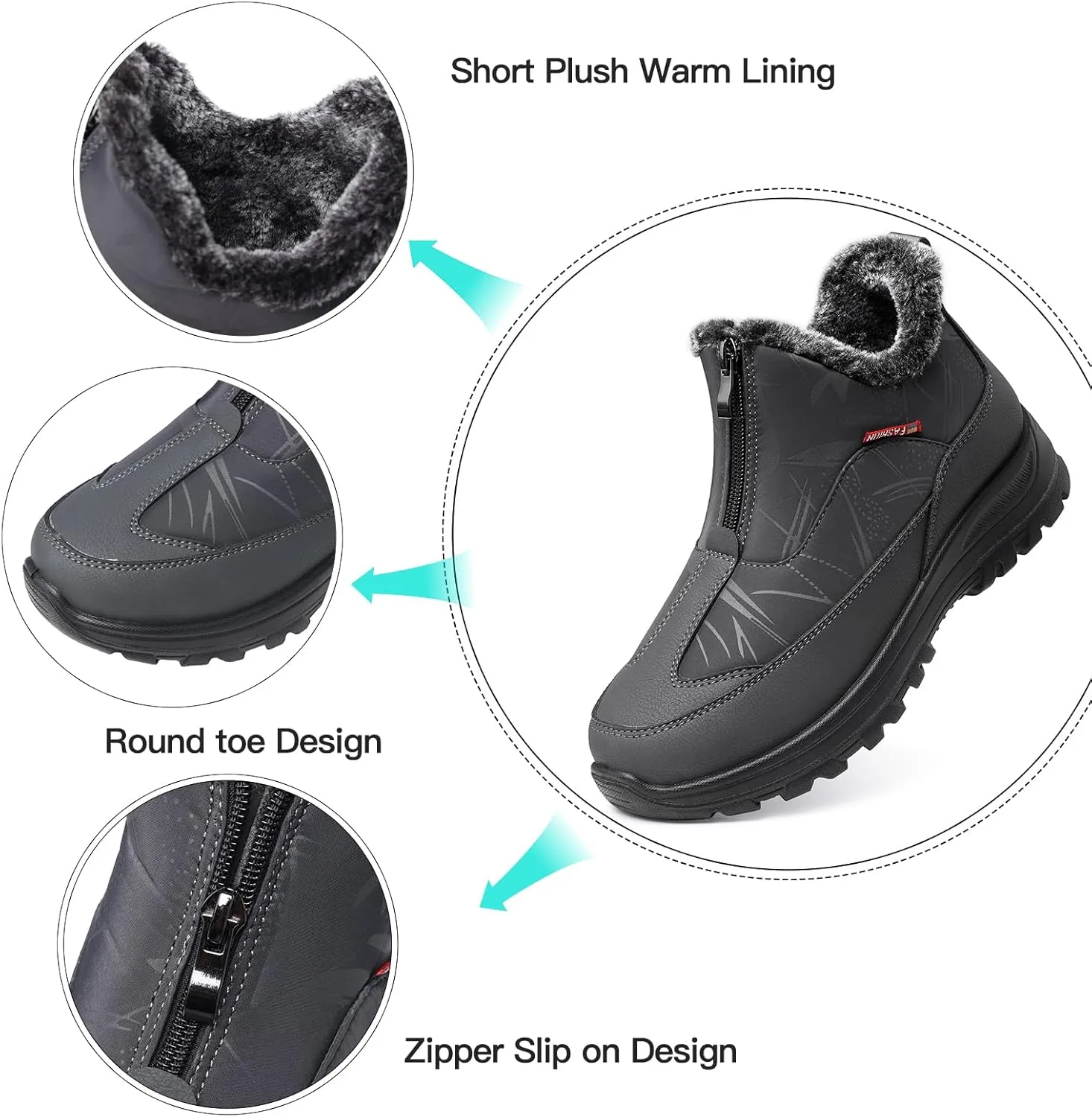 TEMOFON Winter Snow Boots for Women: Waterproof Warm Fur Lined Walking Outdoor Ankle Booties Slip on Snow Shoes Size 5-12