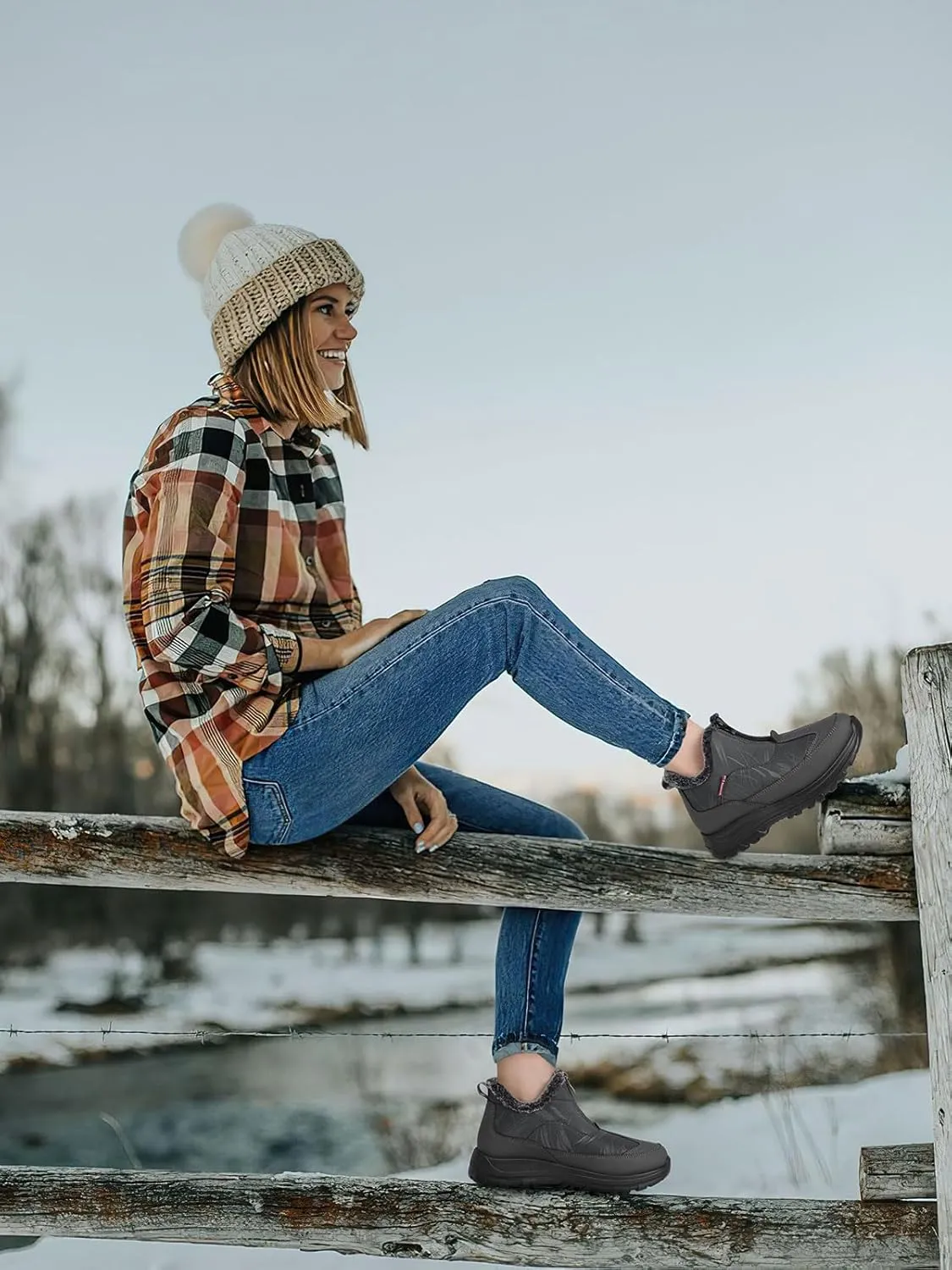 TEMOFON Winter Snow Boots for Women: Waterproof Warm Fur Lined Walking Outdoor Ankle Booties Slip on Snow Shoes Size 5-12