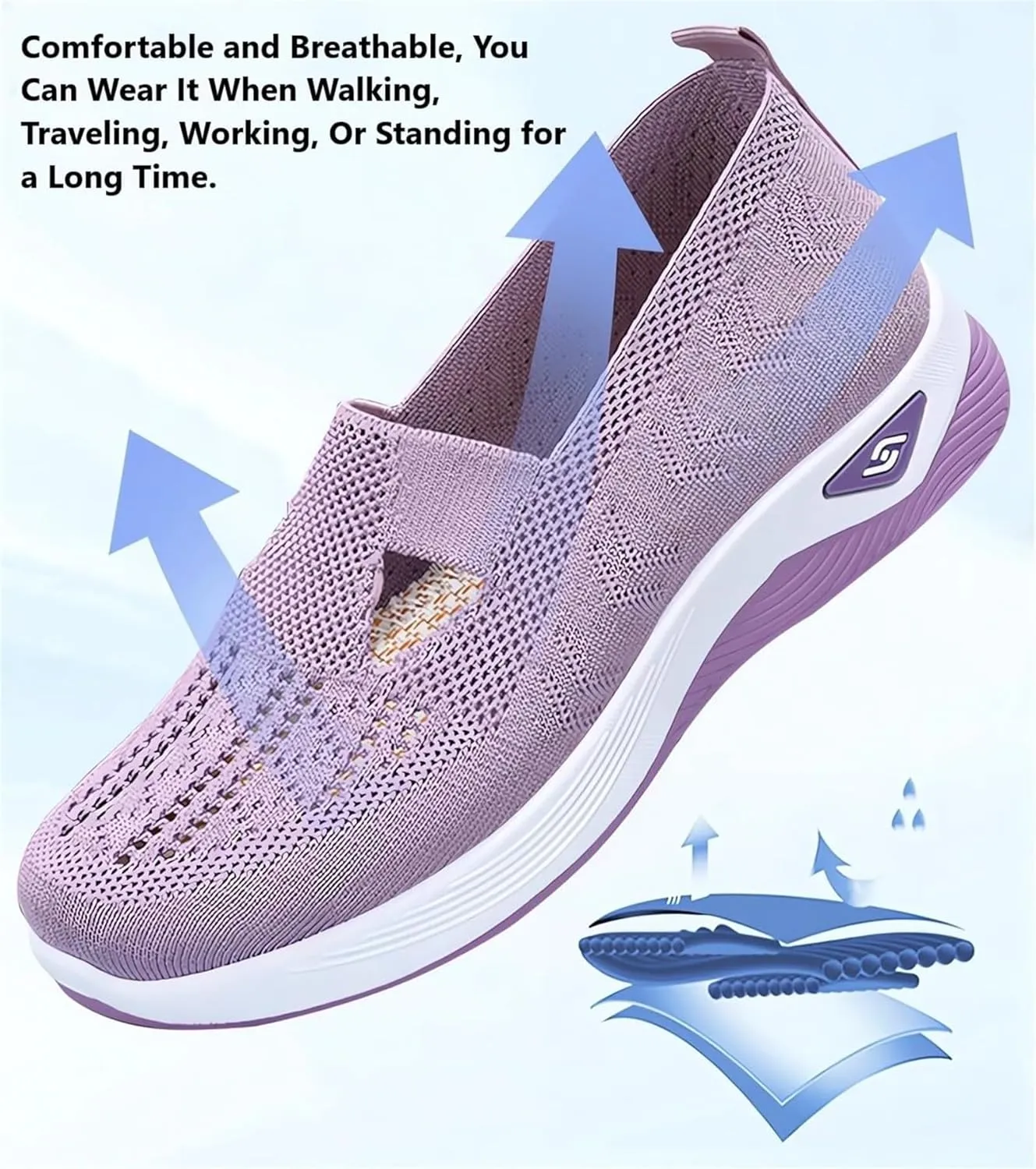 Thatrich Womens Orthopedic Sneakers Slip on Walking Shoes Breathable Soft Woven Shoe Non-Slip Mesh Up Footwear Lightweight Comfortable Arch Support Sneaker