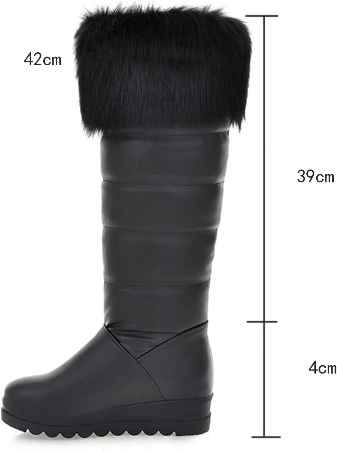 Thick Soled Slip On Snow Boots, Short Plush Lining Raw Edge Warm Knee High Boots Waterproof and Non Slip Winter Straight Boots Pu Leather Rubber Sole Women's Boots