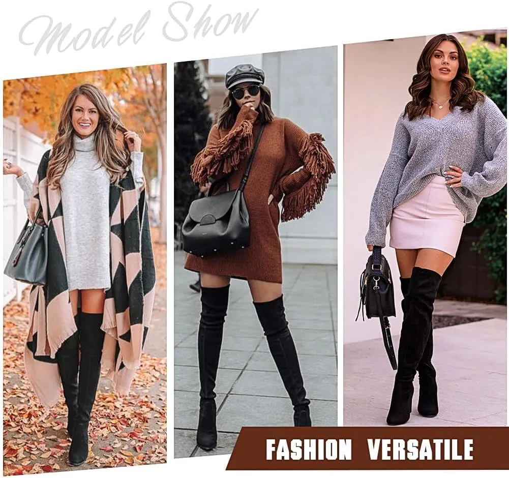 Thigh High Boots, Over The Knee, Brown Suede Block Heel Pointed Toe Stretch Sexy Boots For Women, Fall 2024