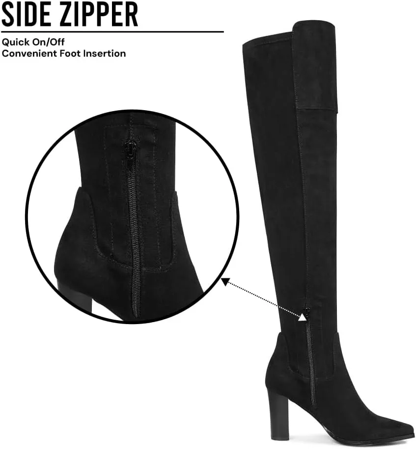 Thigh High Boots, Over The Knee, Brown Suede Block Heel Pointed Toe Stretch Sexy Boots For Women, Fall 2024