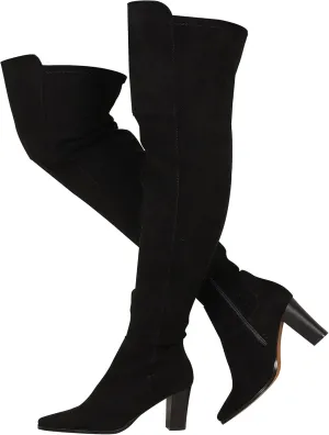 Thigh High Boots, Over The Knee, Brown Suede Block Heel Pointed Toe Stretch Sexy Boots For Women, Fall 2024