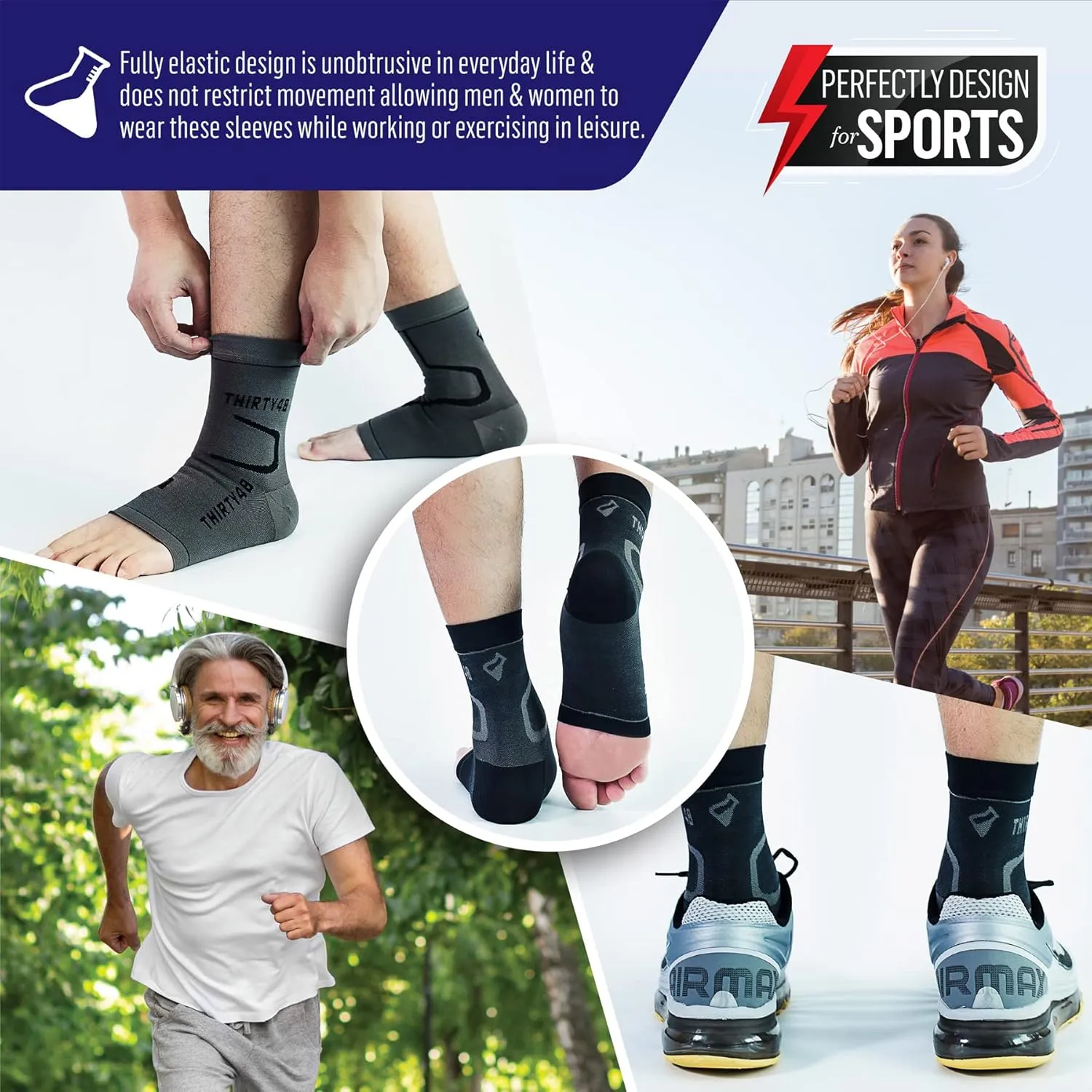 Thirty48 Plantar Fasciitis Compression Socks(1 or 2 Pairs), 20-30 mmHg Foot Compression Sleeves for Ankle/Heel Support, Increase Blood Circulation, Relieve Arch Pain, Reduce Foot Swelling