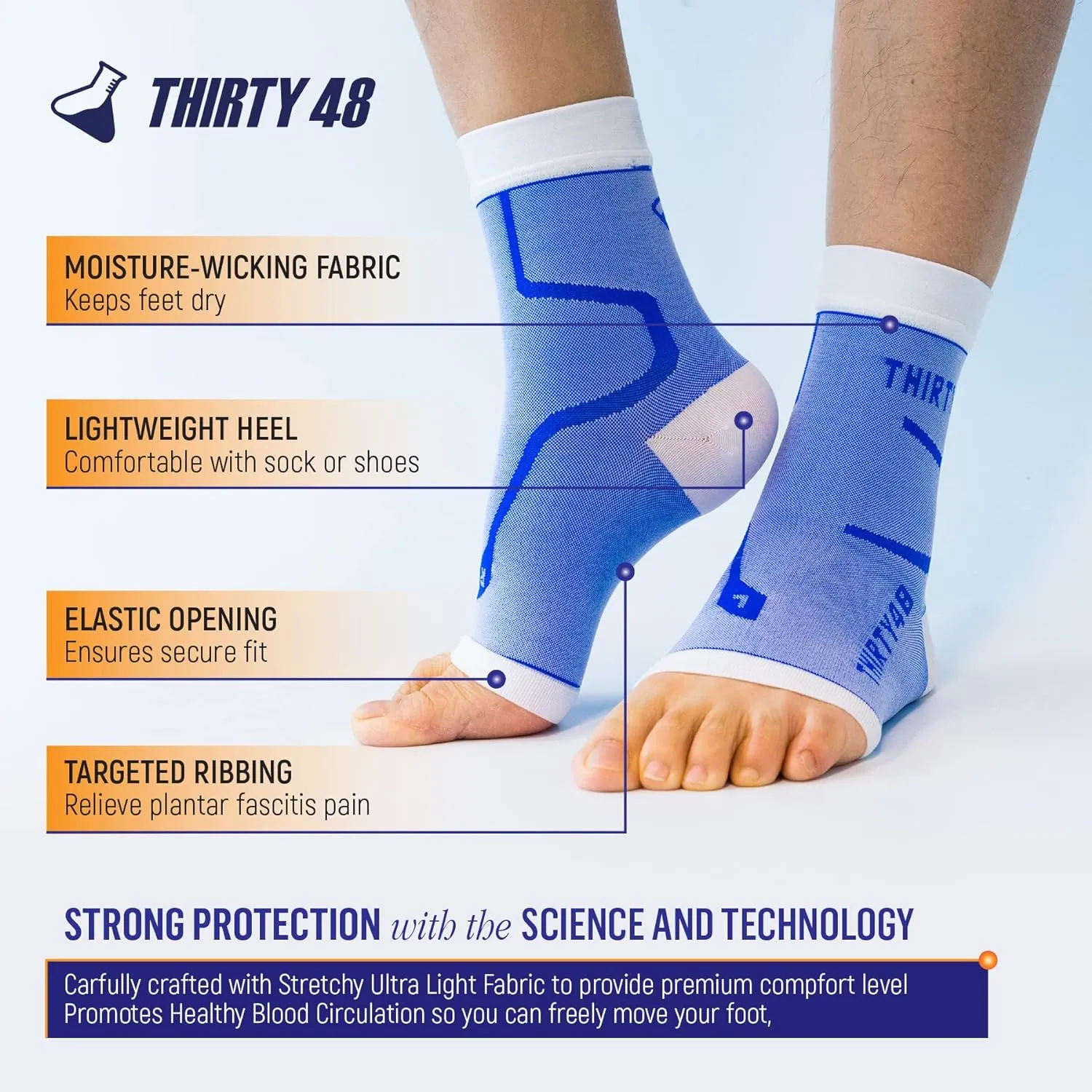 Thirty48 Plantar Fasciitis Compression Socks(1 or 2 Pairs), 20-30 mmHg Foot Compression Sleeves for Ankle/Heel Support, Increase Blood Circulation, Relieve Arch Pain, Reduce Foot Swelling