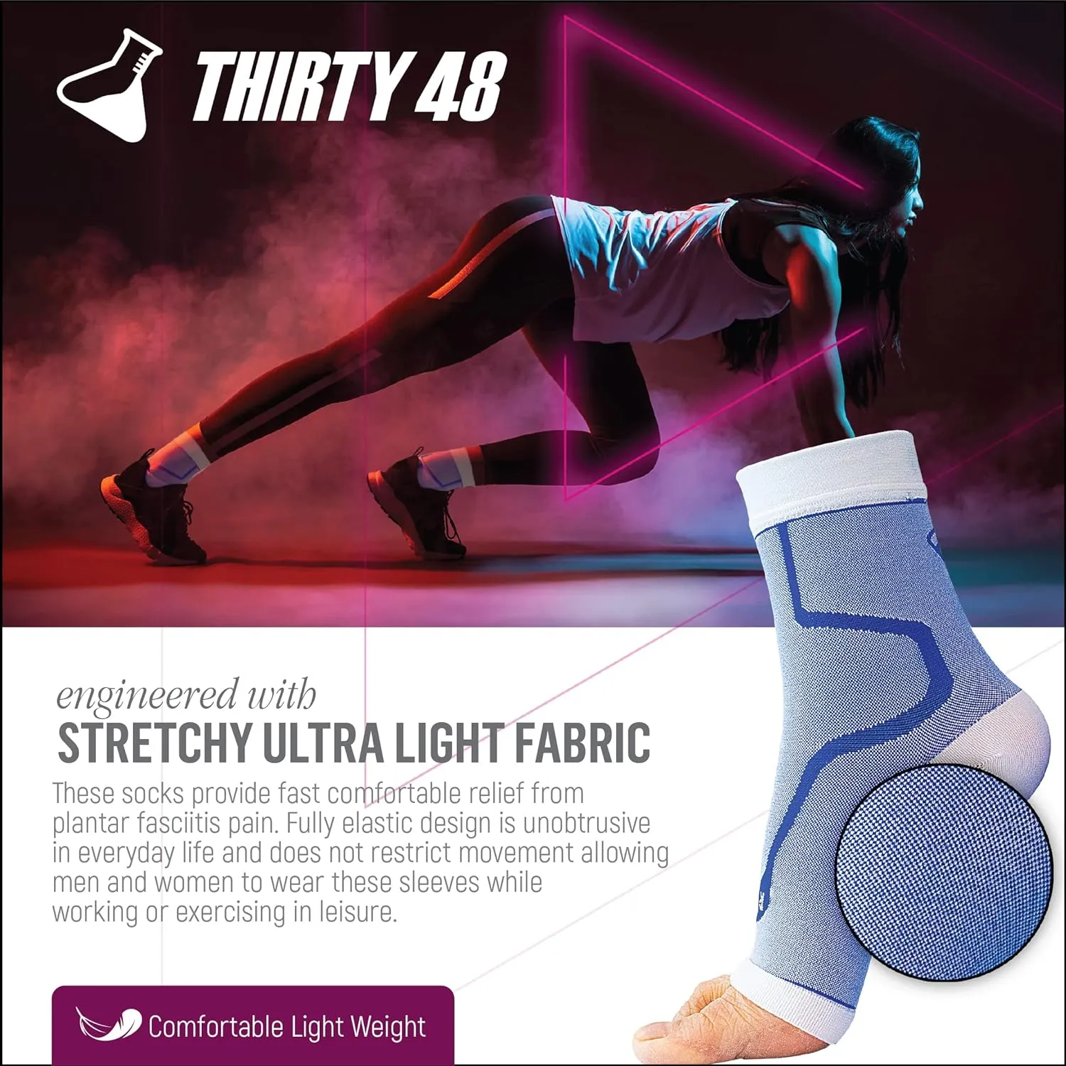 Thirty48 Plantar Fasciitis Compression Socks(1 or 2 Pairs), 20-30 mmHg Foot Compression Sleeves for Ankle/Heel Support, Increase Blood Circulation, Relieve Arch Pain, Reduce Foot Swelling