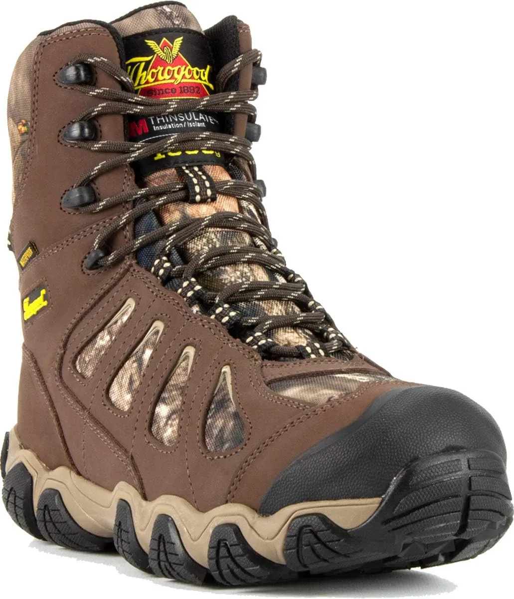 Thorogood Crosstrex 8” Insulated Waterproof Hiking Boots for Men - Premium Breathable Leather and Mesh with Mossy Oak Break-Up Country Camo and Traction Outsole