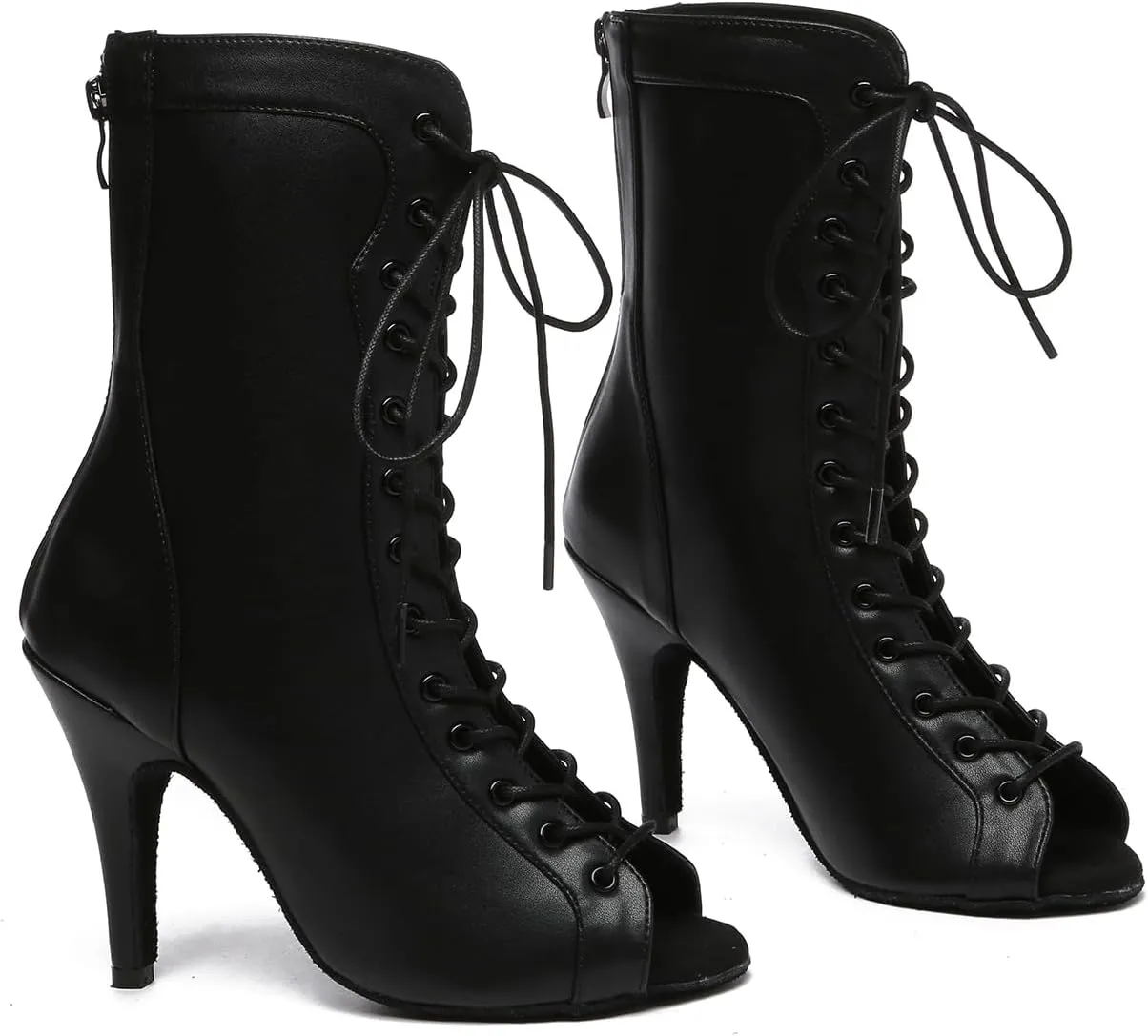 TINRYMX Women's Ballroom Dance Boots Lace-up Ankle High Dance Boots Open-Toe Performance Latin Salsa Dance Shoes, Model-YCL587